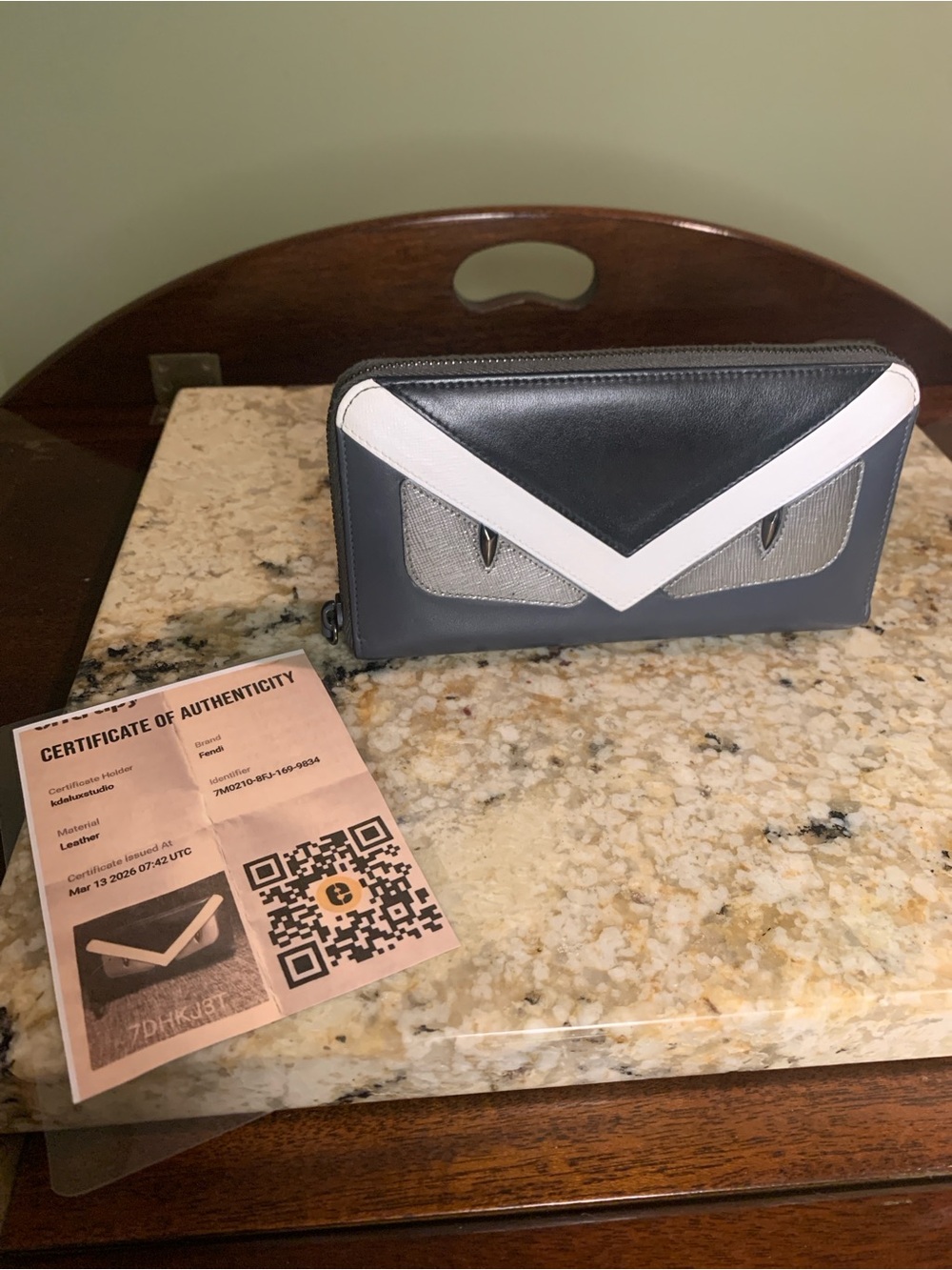 Fendi Monster Black, White and Gray Leather Zip-Around Wallet - Picture 7 of 17